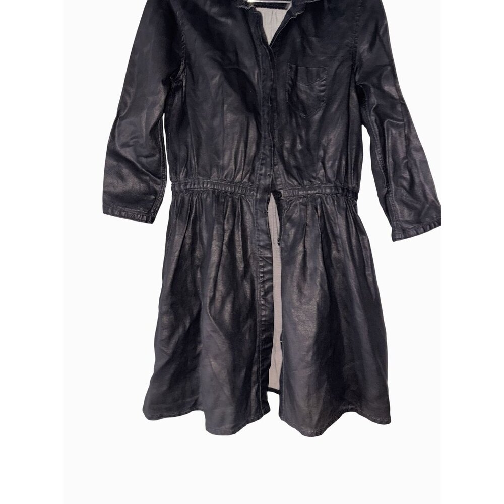 Small Black label levi's Long sleeve Button-Up Dress Pockets coated denim Elasti - Picture 2 of 7
